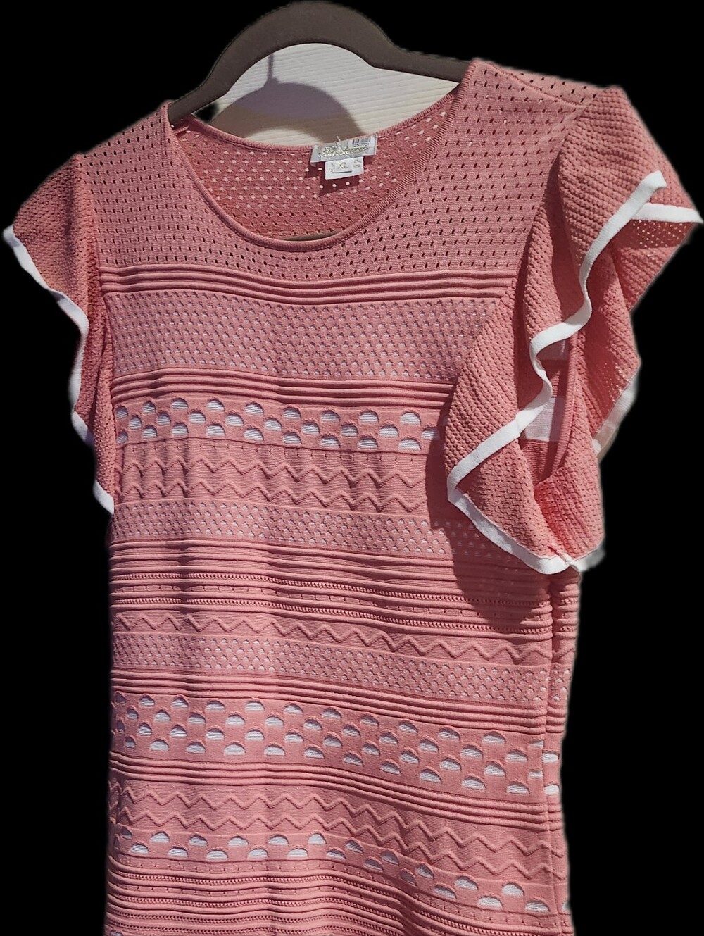 Shoshanna Coral Pink Eyelet Knit Mini Dress with White Trim